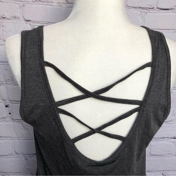 Virginia College Logo Tank Top Charcoal Heather Gray Criss Cross Back Medium - Picture 10 of 12